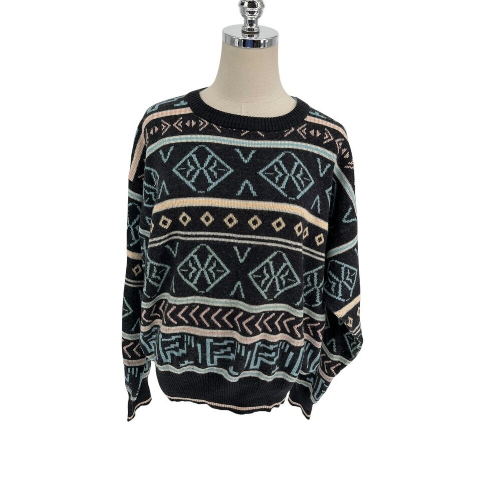 Vintage 90s Jockey Sweater Medium Women's Size Wool Blend Geometric Aztec